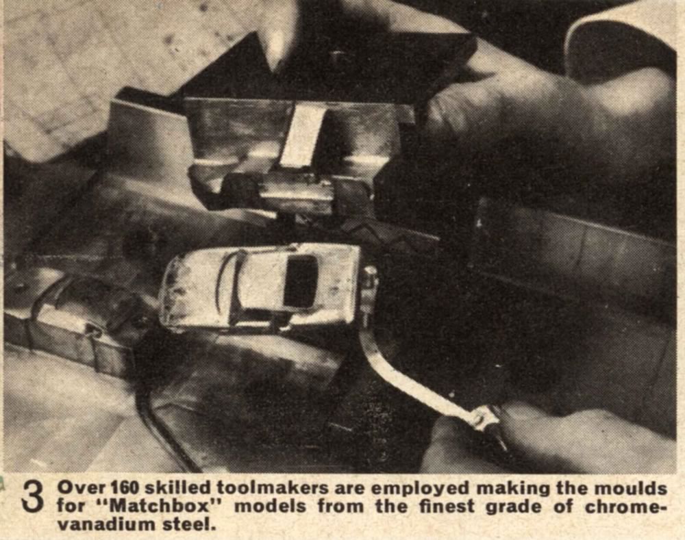 Matchbox Lesney 1966 catalog page 17 photo of toolmakers at factory